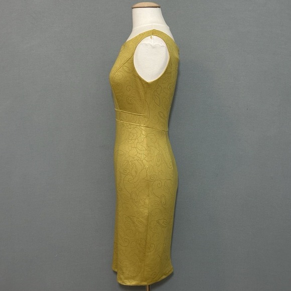 Vintage Y2K Womens Dress M Mustard Yellow Sparkle Fitted Bodycon Retro 90s USA - Picture 4 of 14